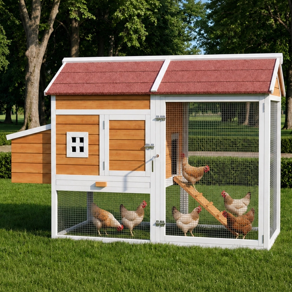 Pollaio in Legno di Abete 185×91×115 cm; Casetta per Galline da Esterno con Nidi; Posatoi e Cassetto Zincato Estraibile