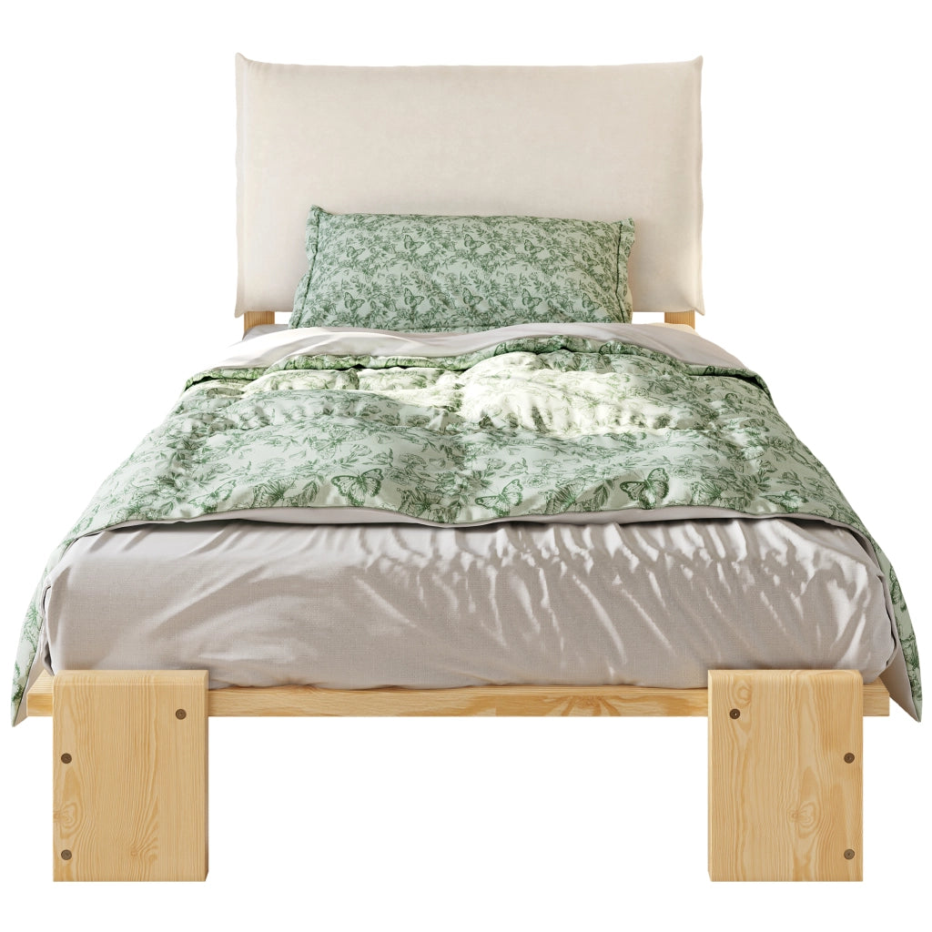 letto imbottito legno e tessuto naturale 90x200 cm