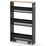 Carrello portaoggetti da cucina con maniglia ruote, Scaffale mobile salvaspazio con scaffali stretti Nero