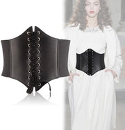 Corset in stile retro con cintura in pelle nera - Cinturino elastico - Chiusura a nodo - Materiale di alta qualità - Corsetto