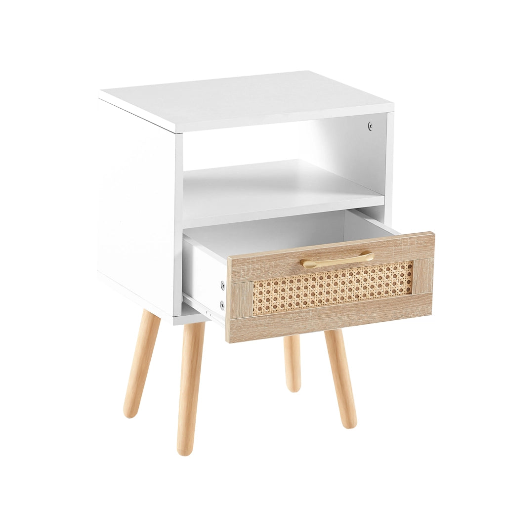 Tavolino con Cassetto e Gambe in Legno Massello ¨C MINIMAL ¨C Bianco, 40x30x55 cm