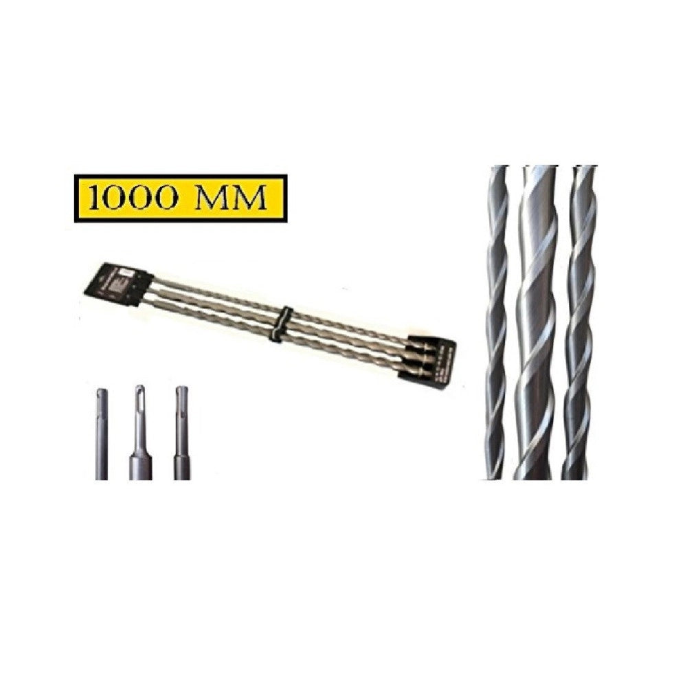 Trade Shop - Set 3 Punte Giganti Lunghezza 1 Metro Sds Plus Per Muro Cemento Calcestruzzo -