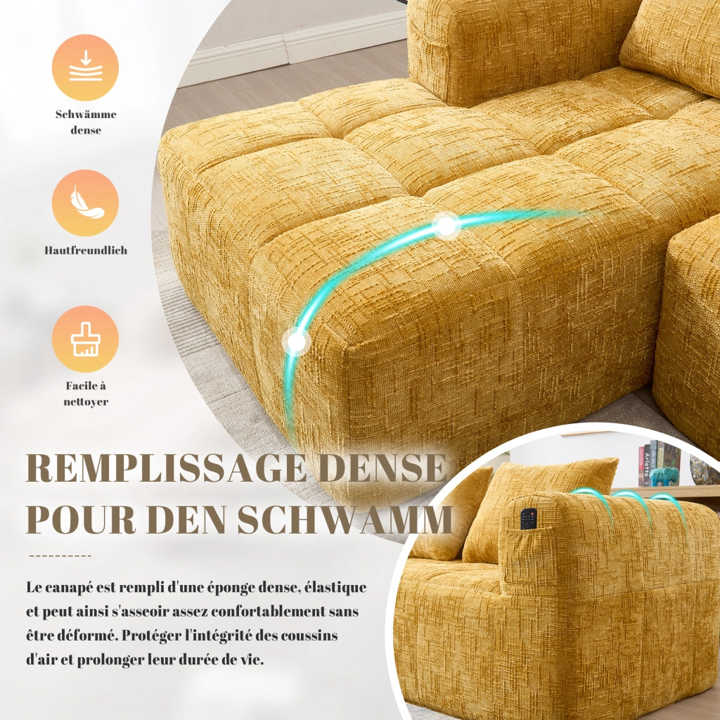 Divano sezionale moderno - Zephmum- 3 posti, chenille, giallo