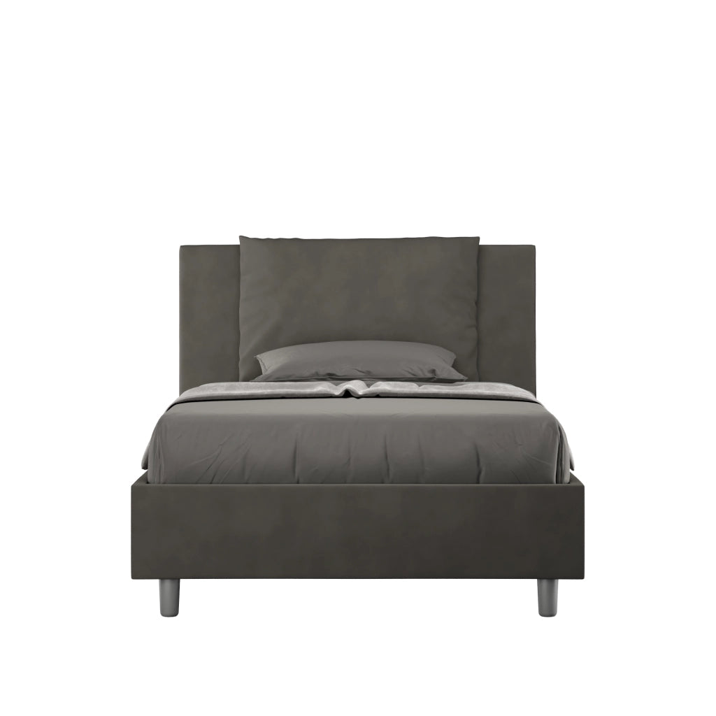 BS COM Letto una piazza e mezza senza rete imbottito 120x190 microfibra grigio