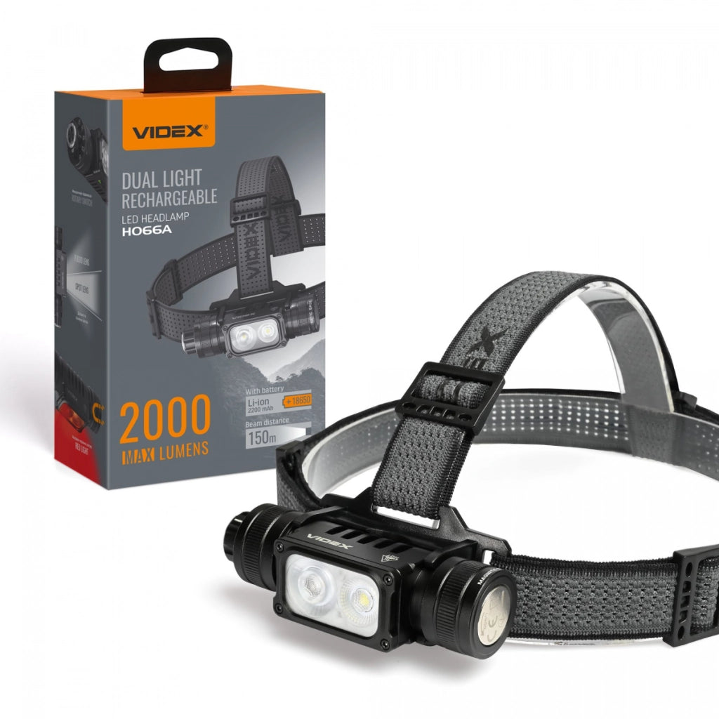 Lampada frontale Videx 20W 2000lm 150m IP67 ricaricabile