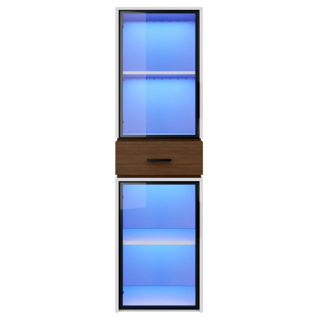 Vetrina 40x40x200 cm con LED multicolore e 2 ante in vetro MDF bianco