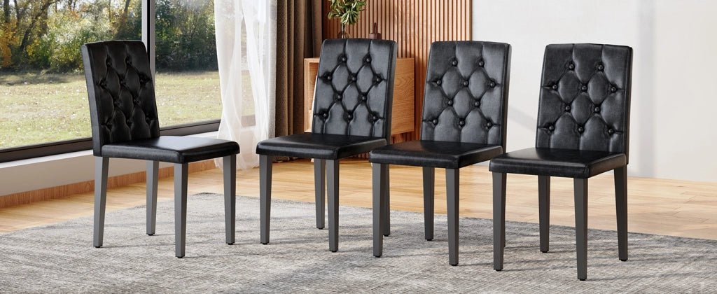 Set di 4 sedie da pranzo in nero puro: lusso discreto. La scelta ideale per le sale da pranzo in stile europeo, con gambe in metallo nero per una magg
