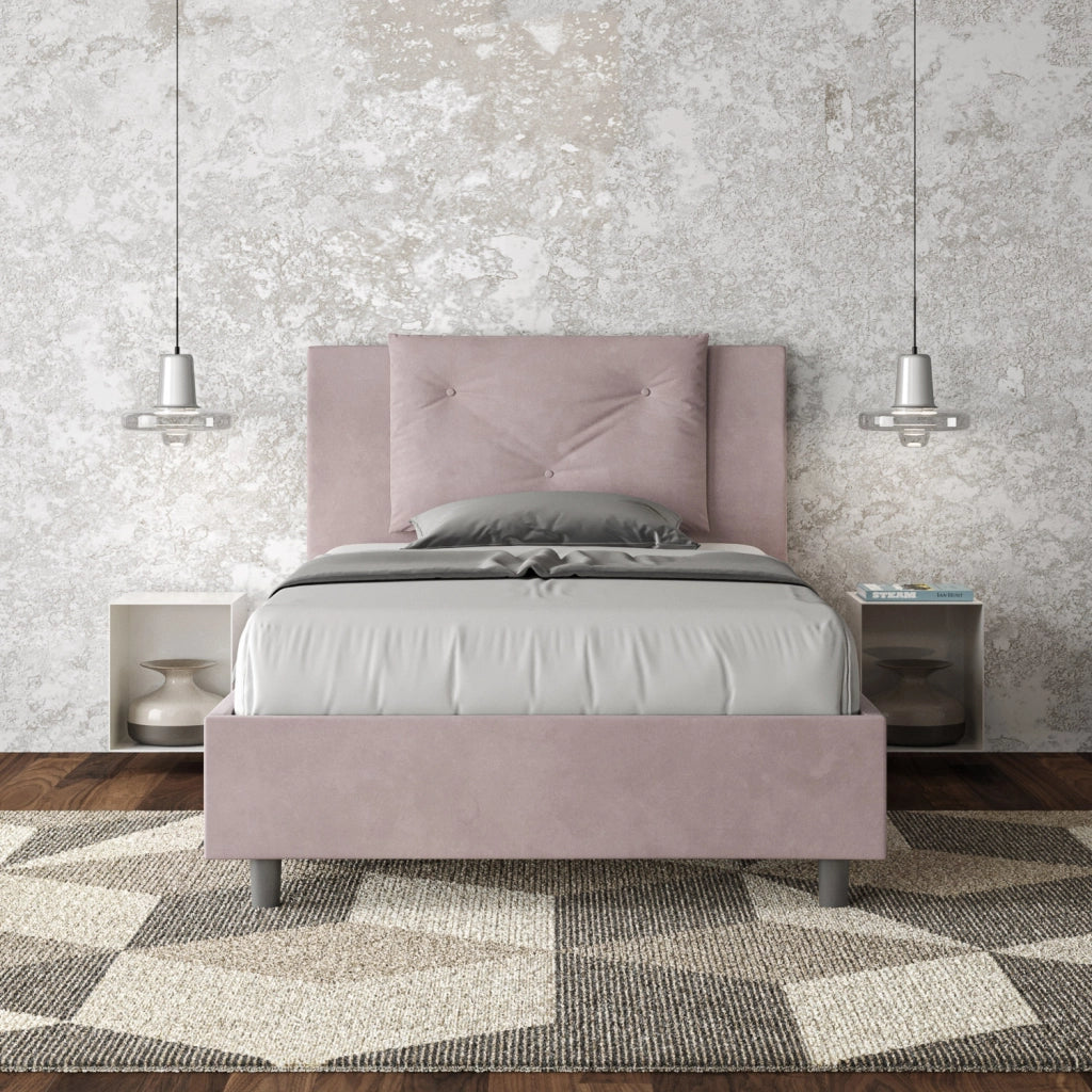 BS COM Letto una piazza e mezza con rete imbottito 110x200 microfibra glicine