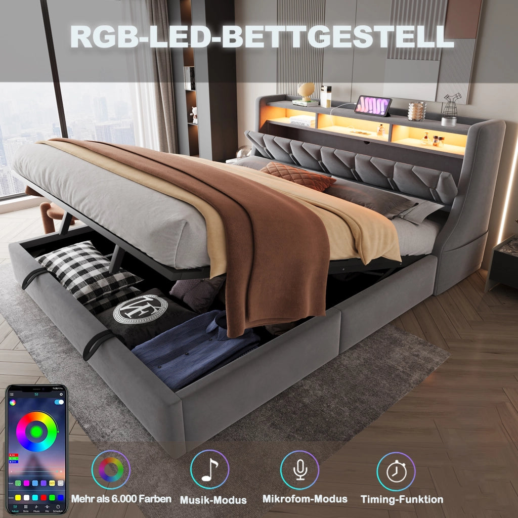 letto imbottito velluto grigio 180 x 200 cm