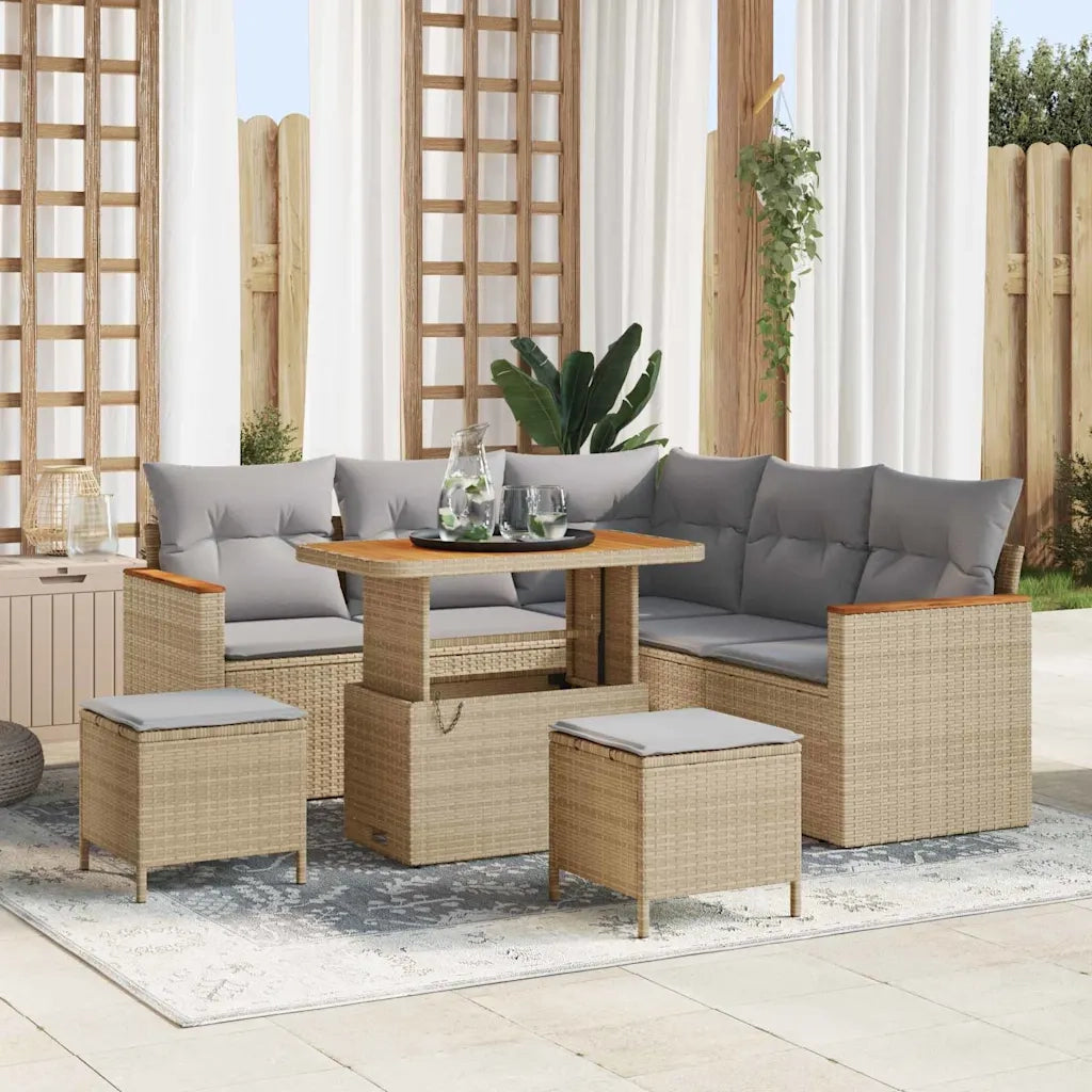 Set Divano da Giardino con cuscino 8 pcs Beige Poly Rattan