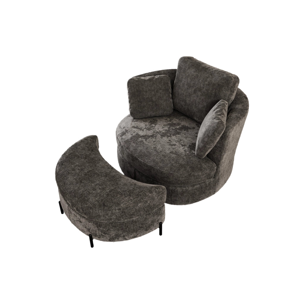 Poltrona XXL con Pouf a Luna ¨C Xylo ¨C Grigio, Tessuto Chenille, Cuscini