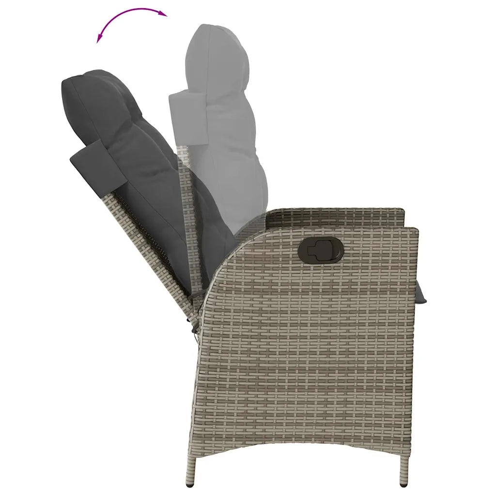 Sedia Reclinabile da Giardino | Sedie da Esterno con Cuscini Grigia in Polyrattan