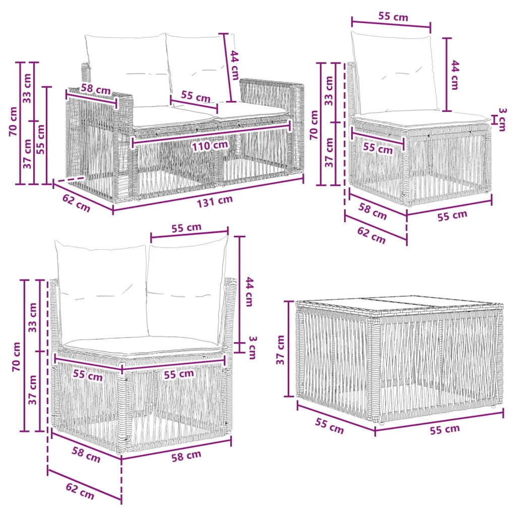 Set Divano da Giardino 7 pz Nero e Bianco Crema polyrattan 3435196