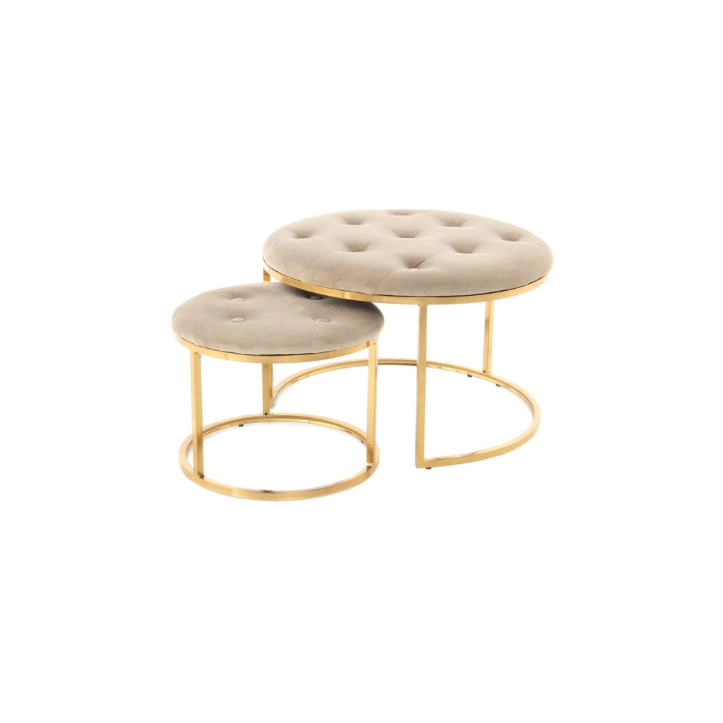 Set di 2 pouf Myla in velluto taupe e oro