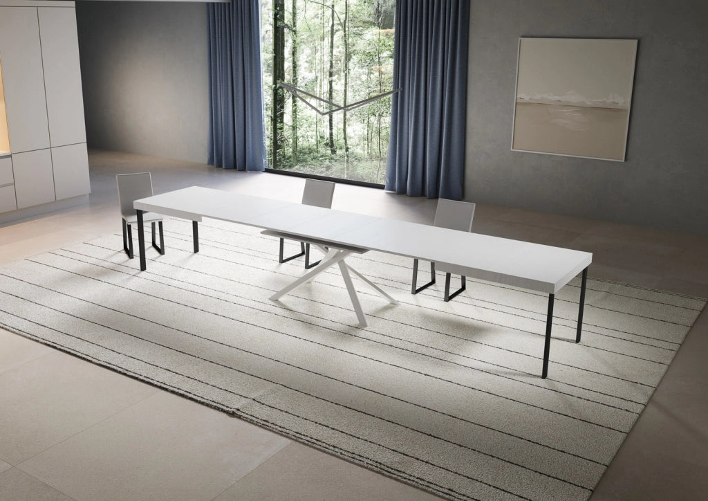 Tavolo allungabile 180/440x90 cm Niket bianco frassino gambe bianche