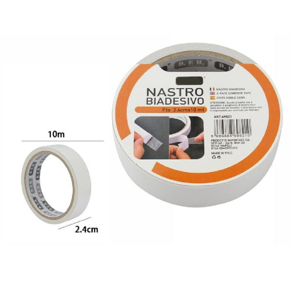 Trade Shop - Set 2 Pezzi Nastri Nastro Biadesivo Super Resistente 2.4 Cm X 10 Metri 69821 -