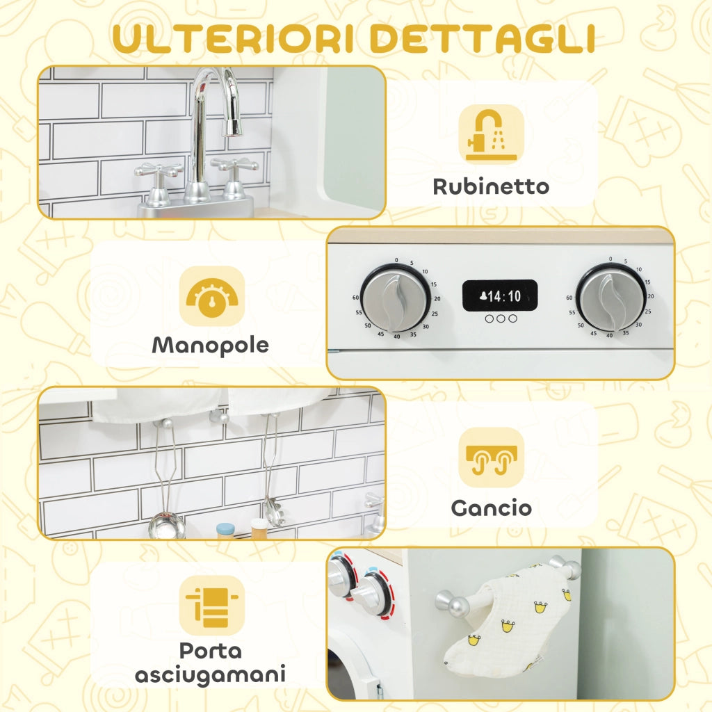 Cucina Giocattolo in Legno per Bambini con Accessori e Lavandino ¨C Minimal ¨C Bianco