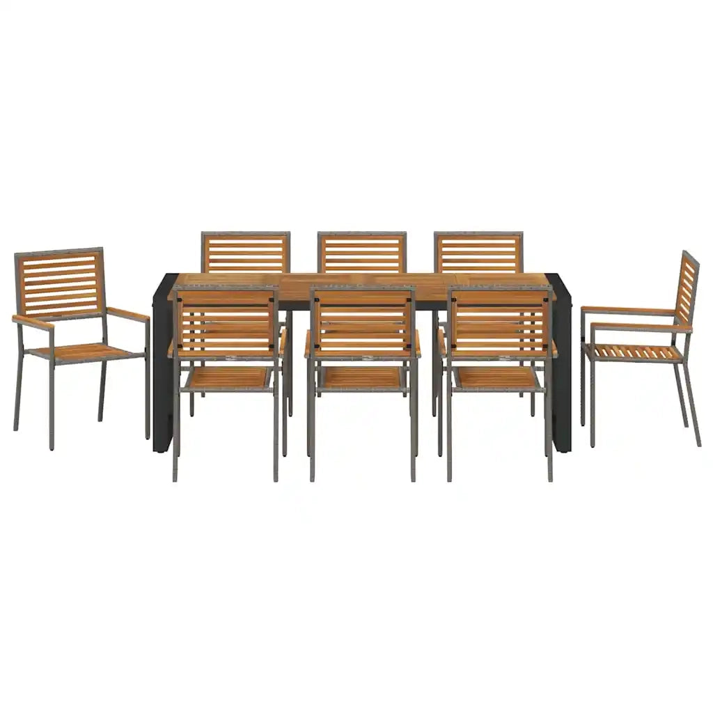 Set da Pranzo per Giardino 9 pcs Grigio e Marrone polyrattan