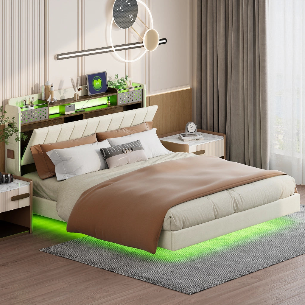 letto imbottito lino beige 160 x 200 cm