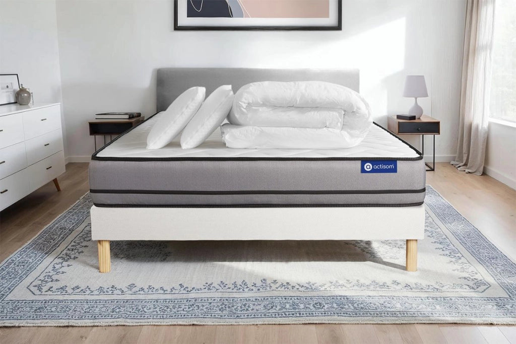Pacchetto letto completo - Materasso 180x200cm + Box spring con doghe (kit) + 2 cuscini + Piumino - Actimemo Night