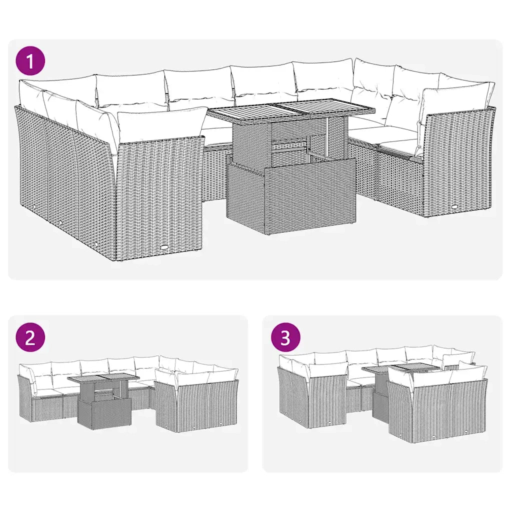 Set Divani da Giardino 10pz con Cuscini in Polyrattan Nero 3326969