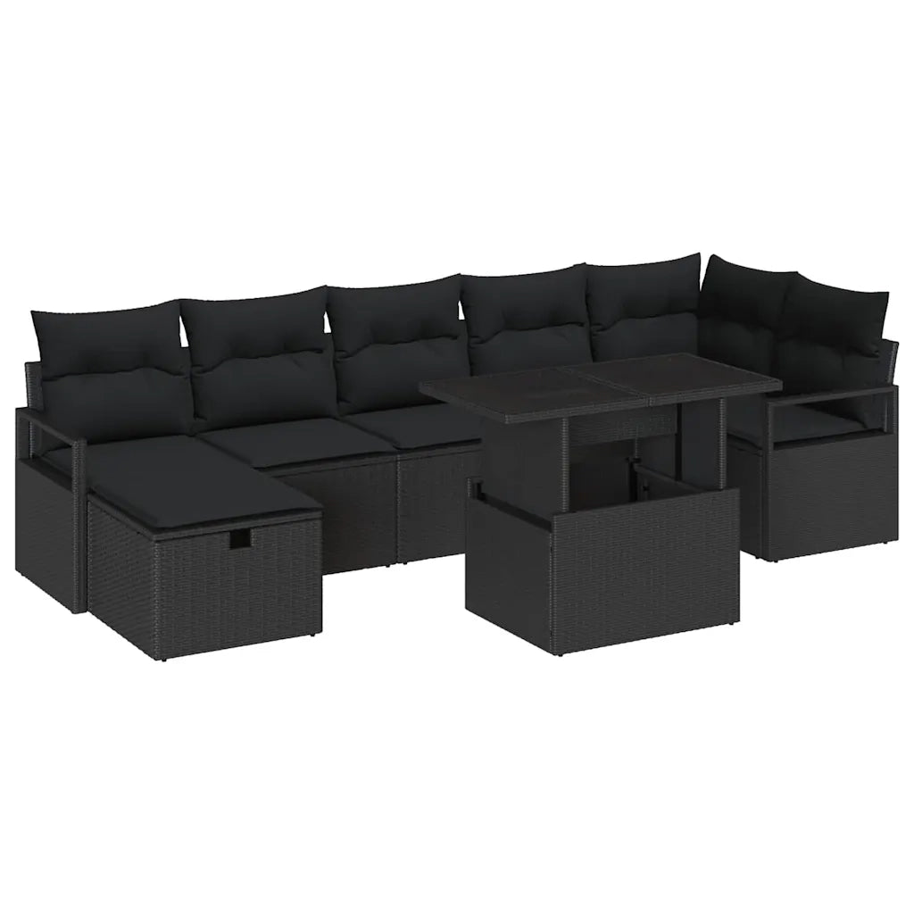 Set Divano da Giardino con cuscino 8 pcs Nero Poly Rattan 3361142