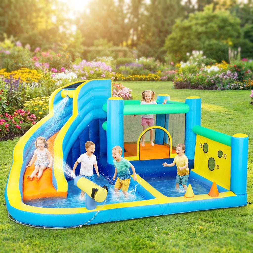 Castello gonfiabile acqua ¨C zephmum ¨C 8 in 1 con scivolo trampolino canestro anelli