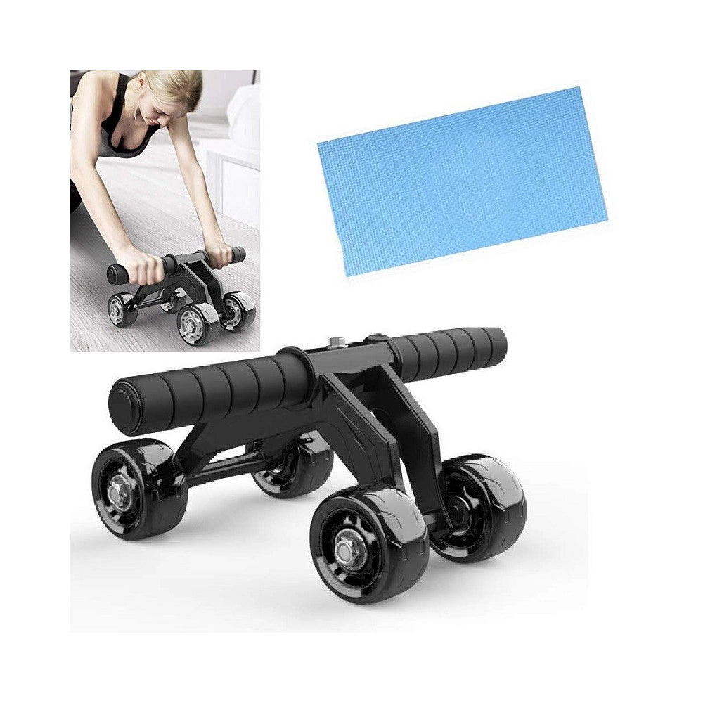 Trade Shop - Attrezzo Per Addominali Flessioni Petto Glutei Spalle 4 Ruote + Tappetino Fitness -