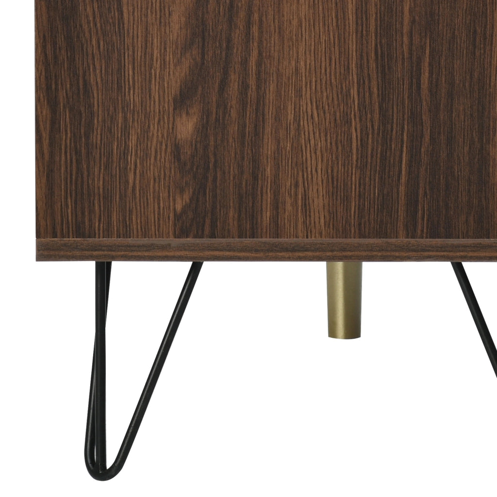 Mobile TV con ante in impiallacciato legno massello - Zephmum - 2 ante, 2 scomparti, maniglie dorate, gambe in ferro