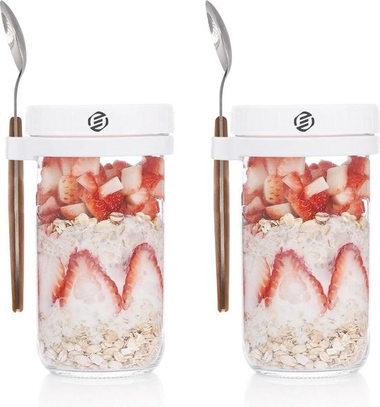Set di Overnight Oats in Jar di Mason - Bicchieri per Muesli - Jar di Cottura per Avena - Kit per la Preparazione del Cibo Notturno
