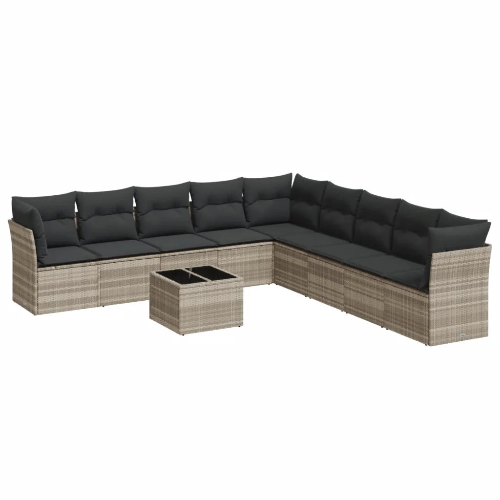 Set Divano Giardino 10 pz con Cuscini Grigio Chiaro Polyrattan 3217792
