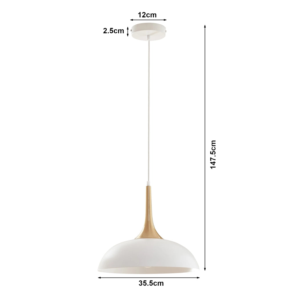 Lampadario a Sospensione Blairgowrie con Paralume Semisferico in Metallo - Bianco / Ottone lux.pro