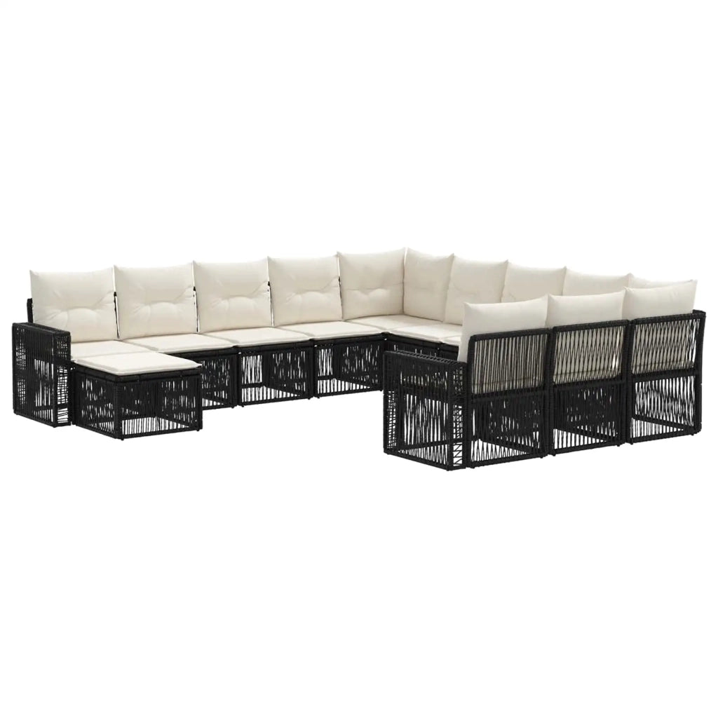 Set Divano da Giardino 12 pz Nero e Bianco Crema polyrattan 3435328