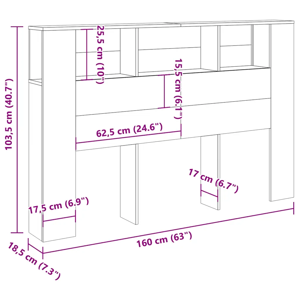 Testiera con Contenitore-Testiera con Ripiani Legno 160x18,5x103,5 cm in Truciolato