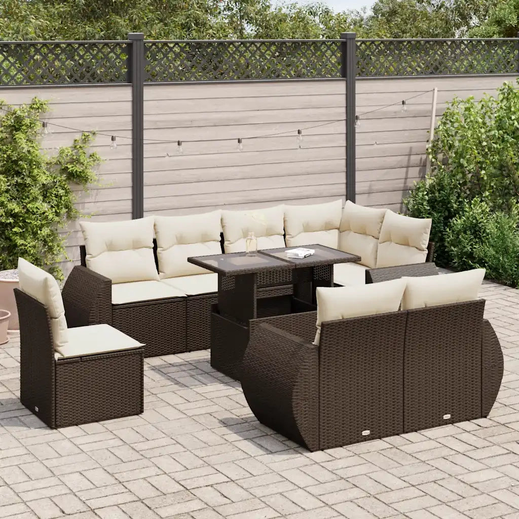 Set Divani da Giardino 9pz con Cuscini Marrone in Polyrattan 3326664