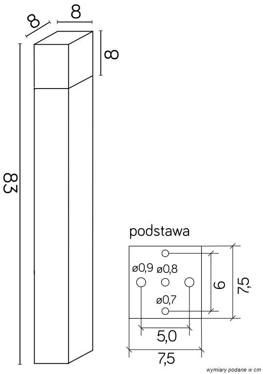Paletto luce 83cm E27 grigio scuro IP44 SU-MA Cube
