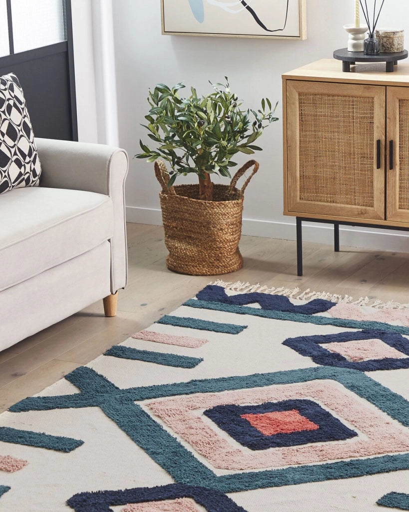 Tappeto di cotone Multicolore con motivo geometrico fatto a mano 160 x 230 cm