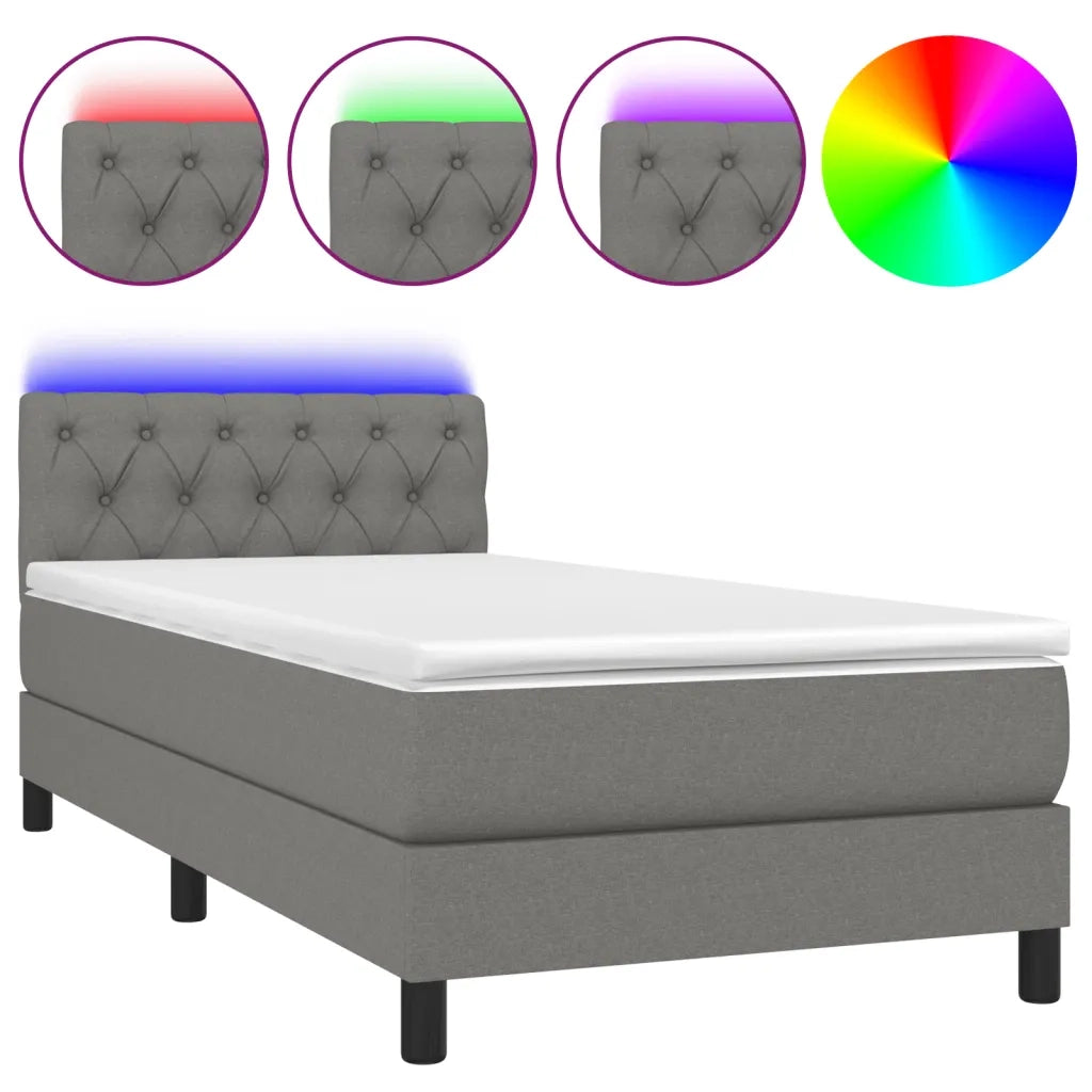 Letto a Molle Materasso e LED-Struttura Letto con Materasso Grigio Scuro 80x200 cm in Tessuto 941330