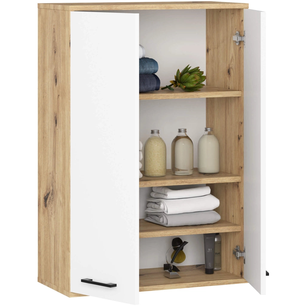 Mobile bagno sospeso AKORD FIN W64 H934 Quercia Artisan, Bianco 2 ante 64x94x30 cm