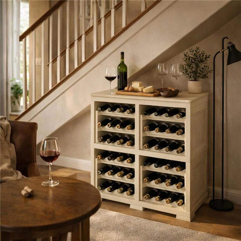 SCAFFALE PORTABOTTIGLIE PER 48 BOTTIGLIE 79X42,5X85,5 CM – CANTINETTA MODERNA A VISTA SENZA ANTE, MOBILE VINO MODULARE