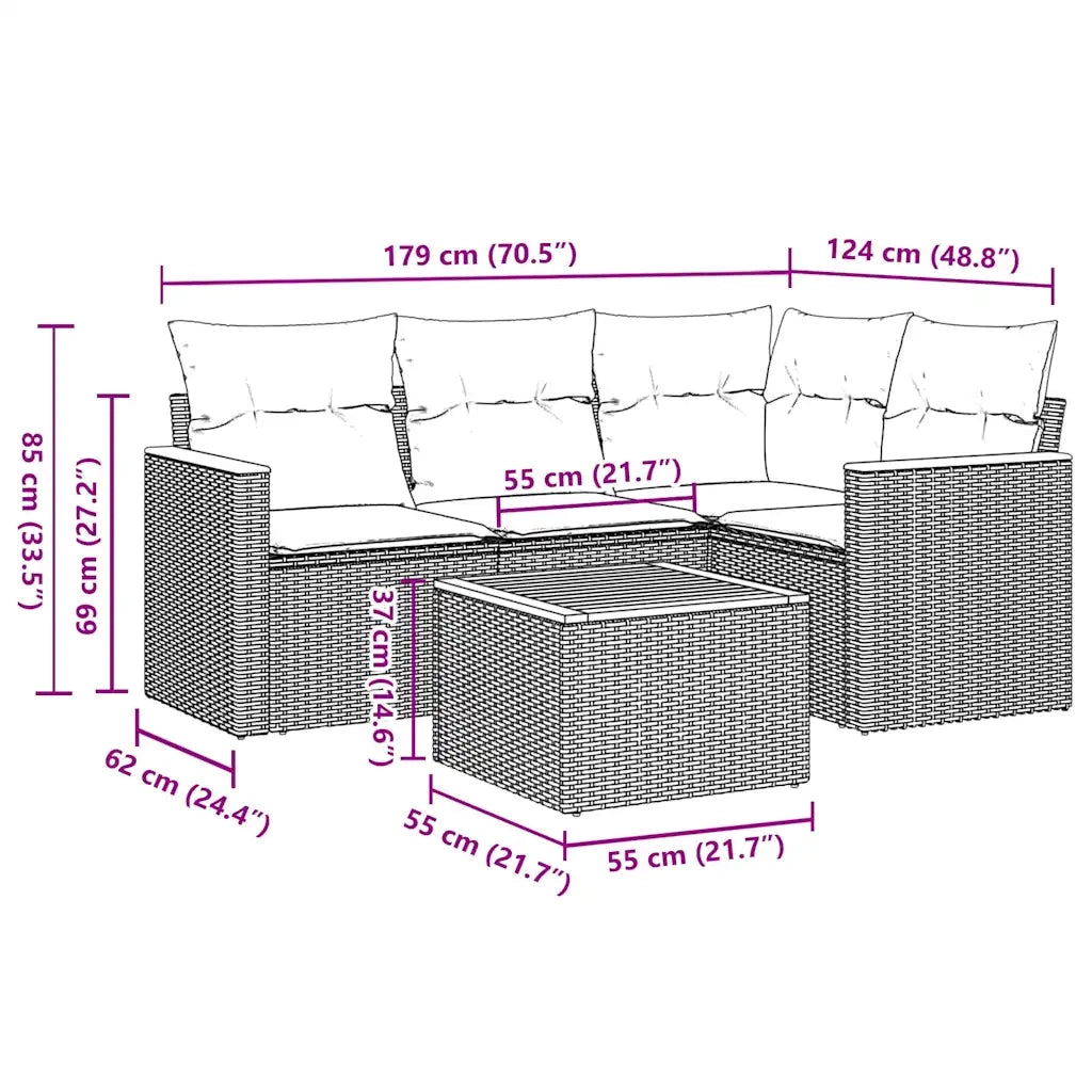 Set Divani da Giardino 5 pz con Cuscini in Polyrattan Nero