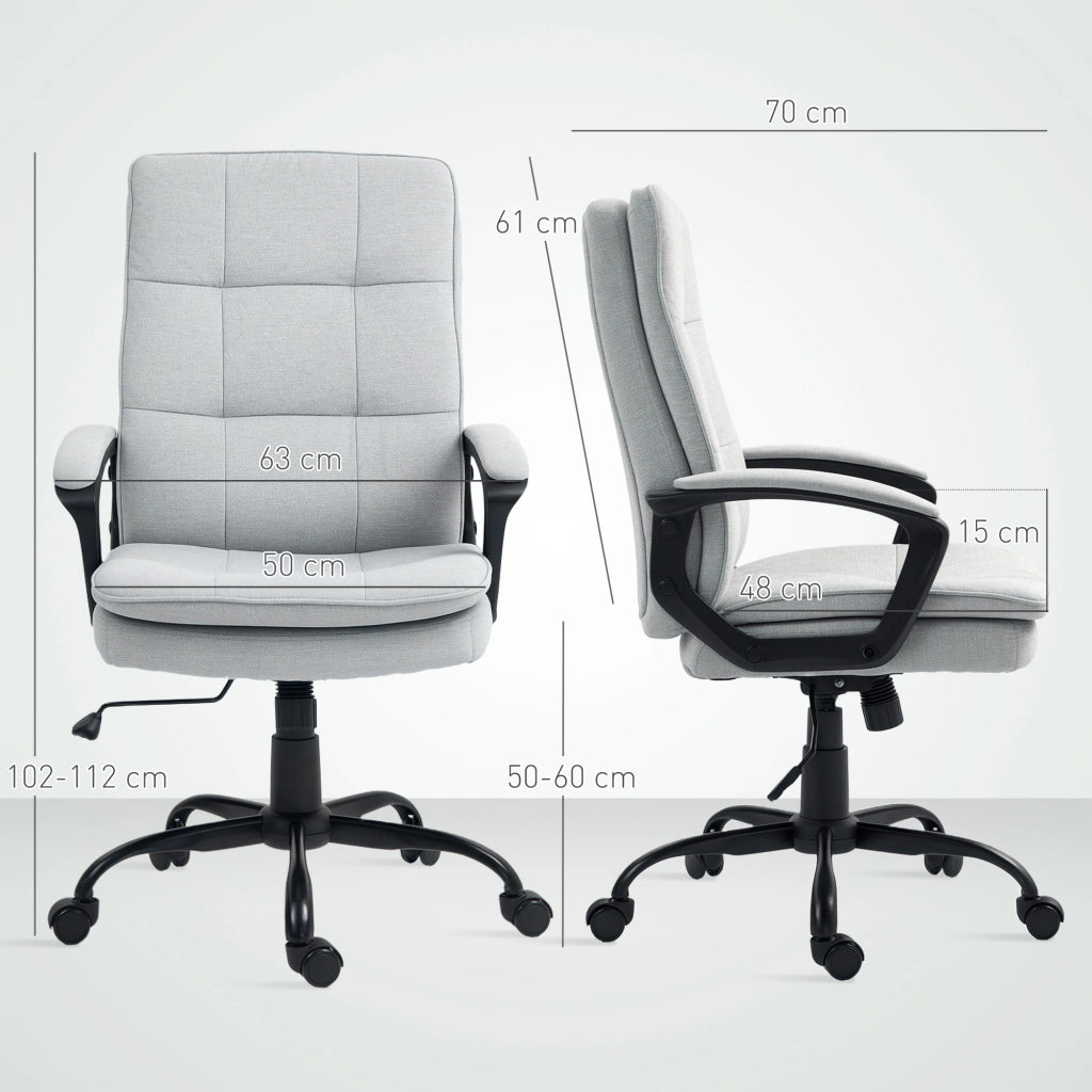 Sedia da Ufficio Ergonomica con Braccioli, Altezza Regolabile e Funzione Basculante, in Poliestere Grigio 63 × 70 × 102-112 cm