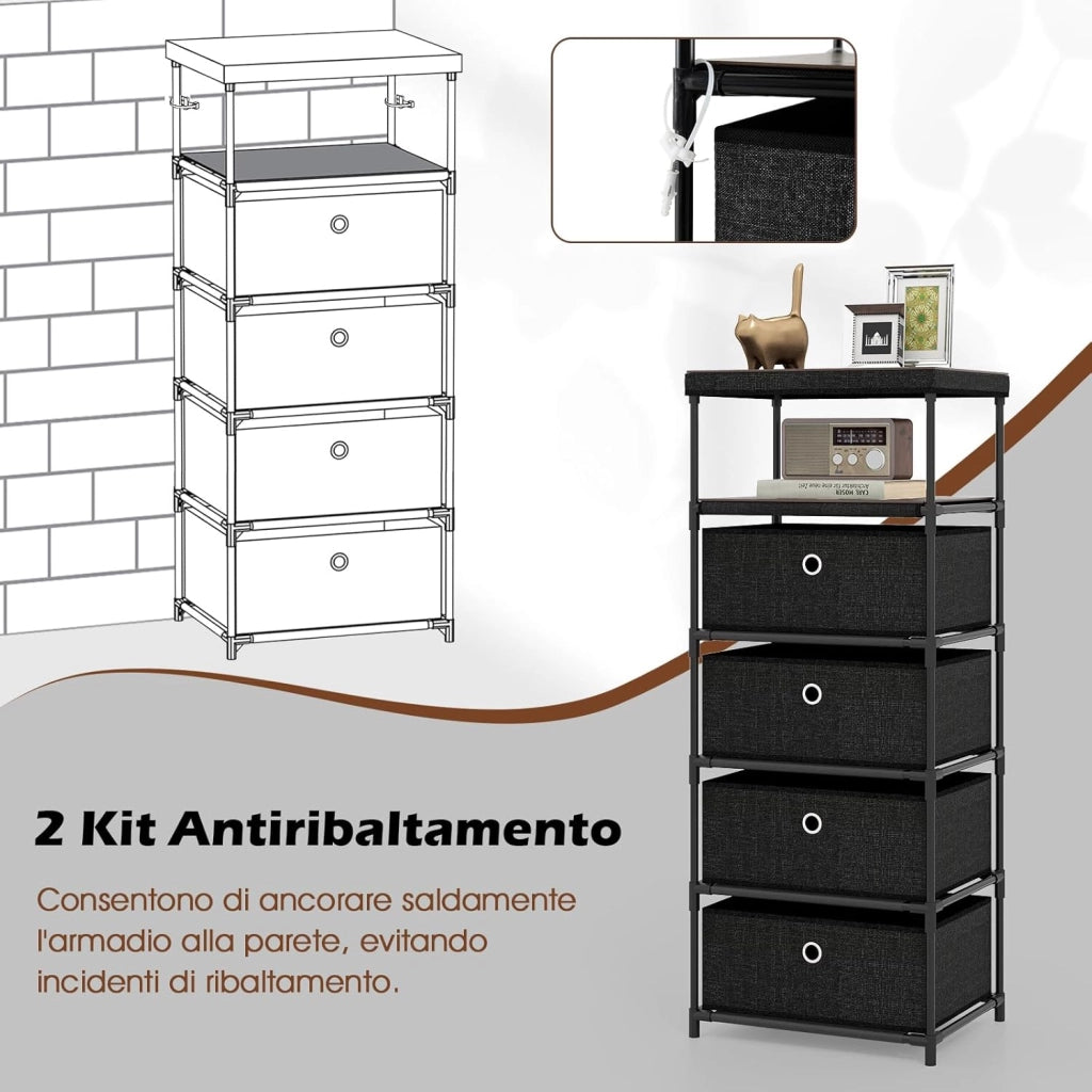 Cassettiere in Tessuto con 3 Cassetti Pieghevole, Comò Camera da Letto con Struttura in Metallo, Armadietto Moderno Salvaspazio per Soggiorno, Ufficio e Corridoio (40 x 30 x 99,5 cm)