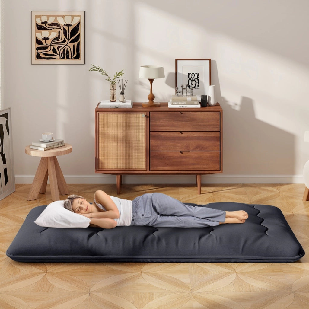 Materasso futon portatile con copertura lavabile sacca da trasporto, Tappeto arrotolabile per pavimento 90cm Nero