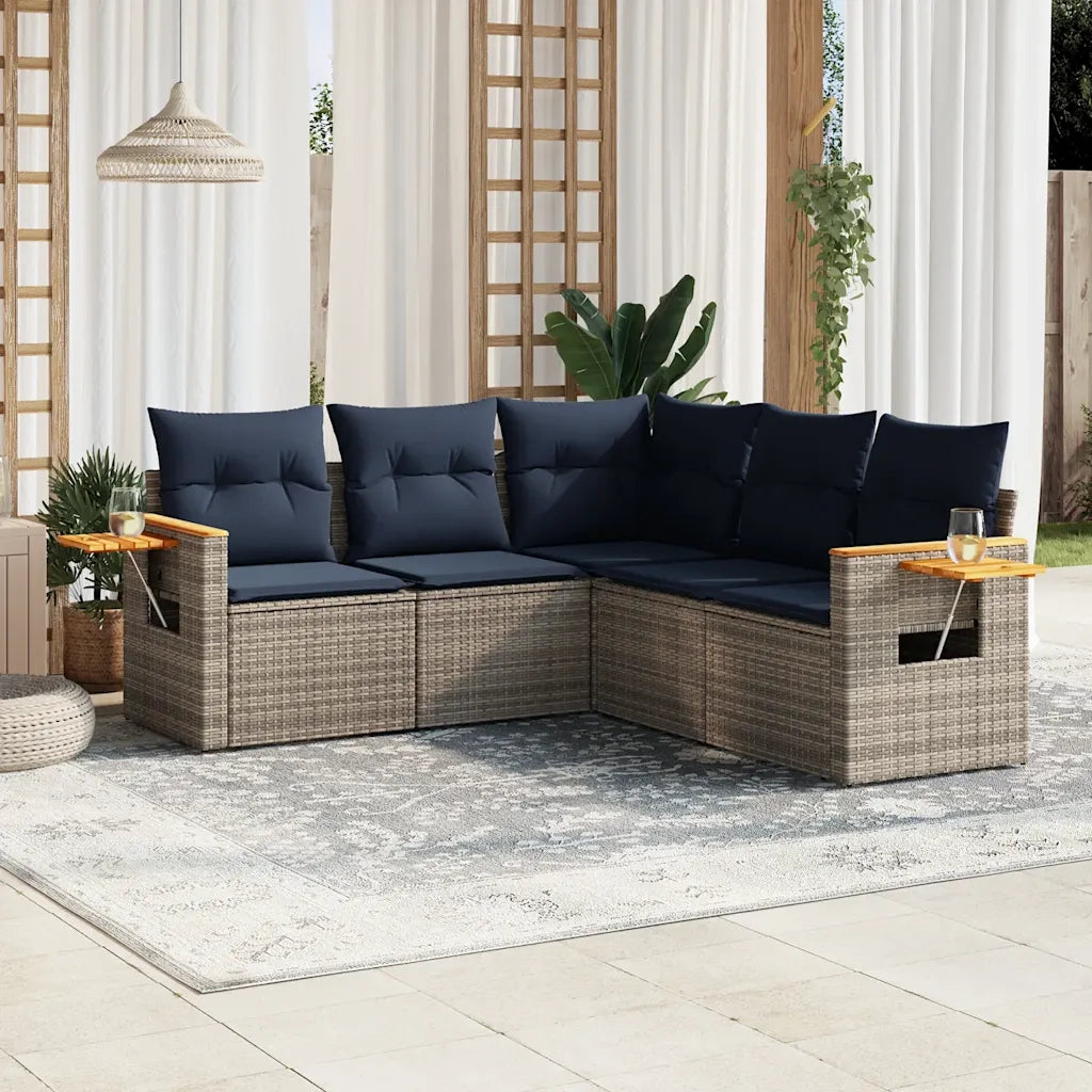 Set Divani da Giardino 5 pz con Cuscini Grigio in Polyrattan