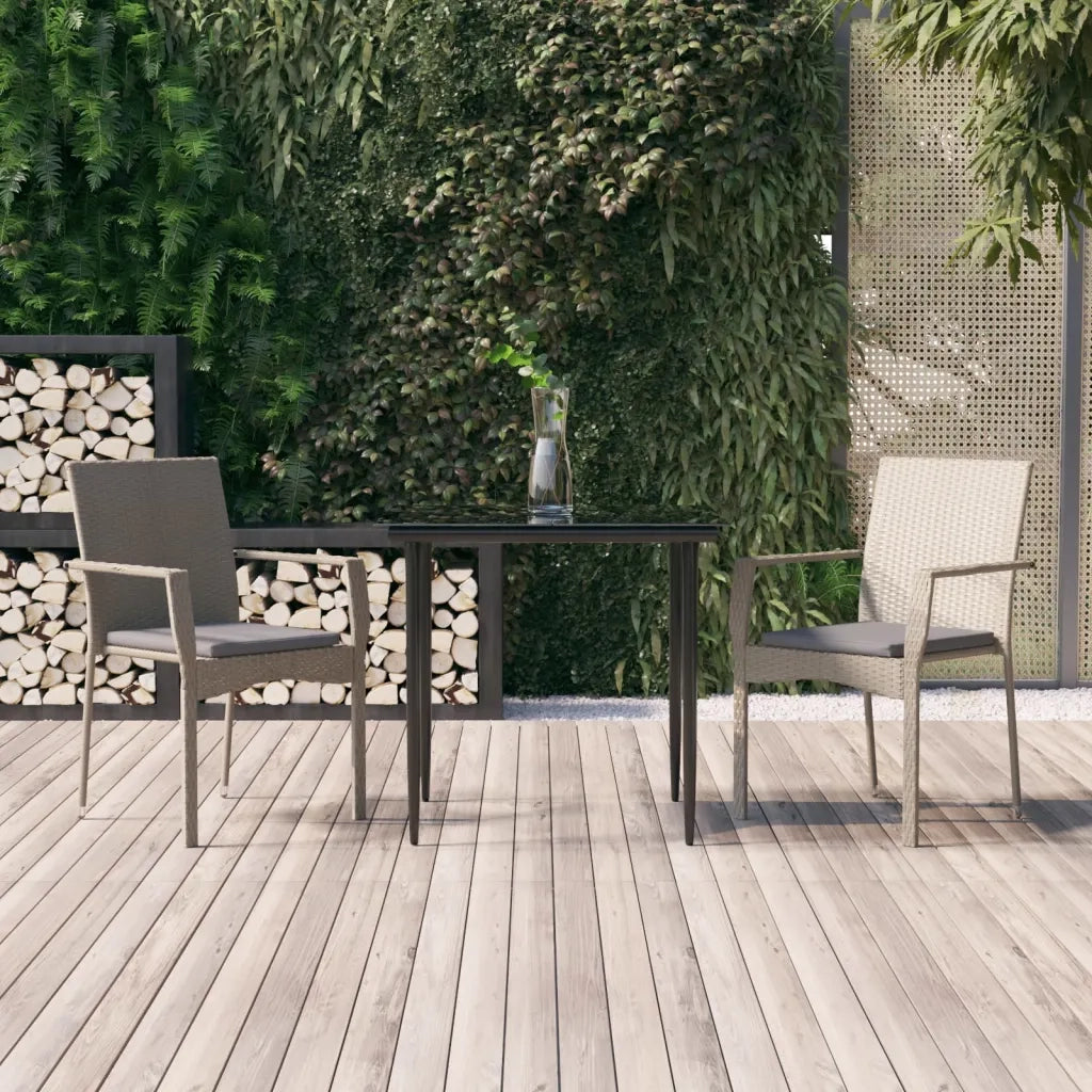 Set Salotto Giardino 3 pz | Set di Mobili da Esterno con Cuscini Nero e Grigio Polyrattan