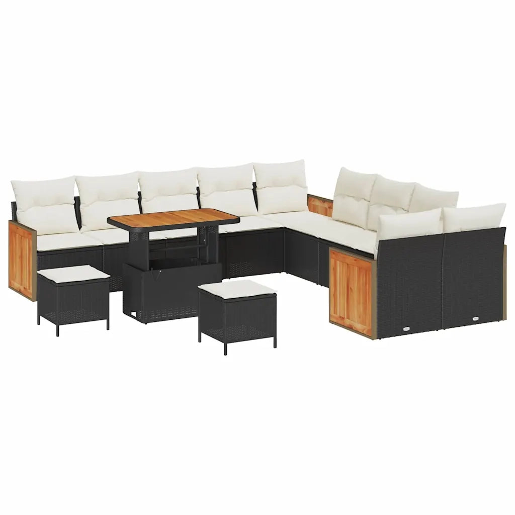 Set Divano da Giardino 17 pcs Nero e Crema polyrattan