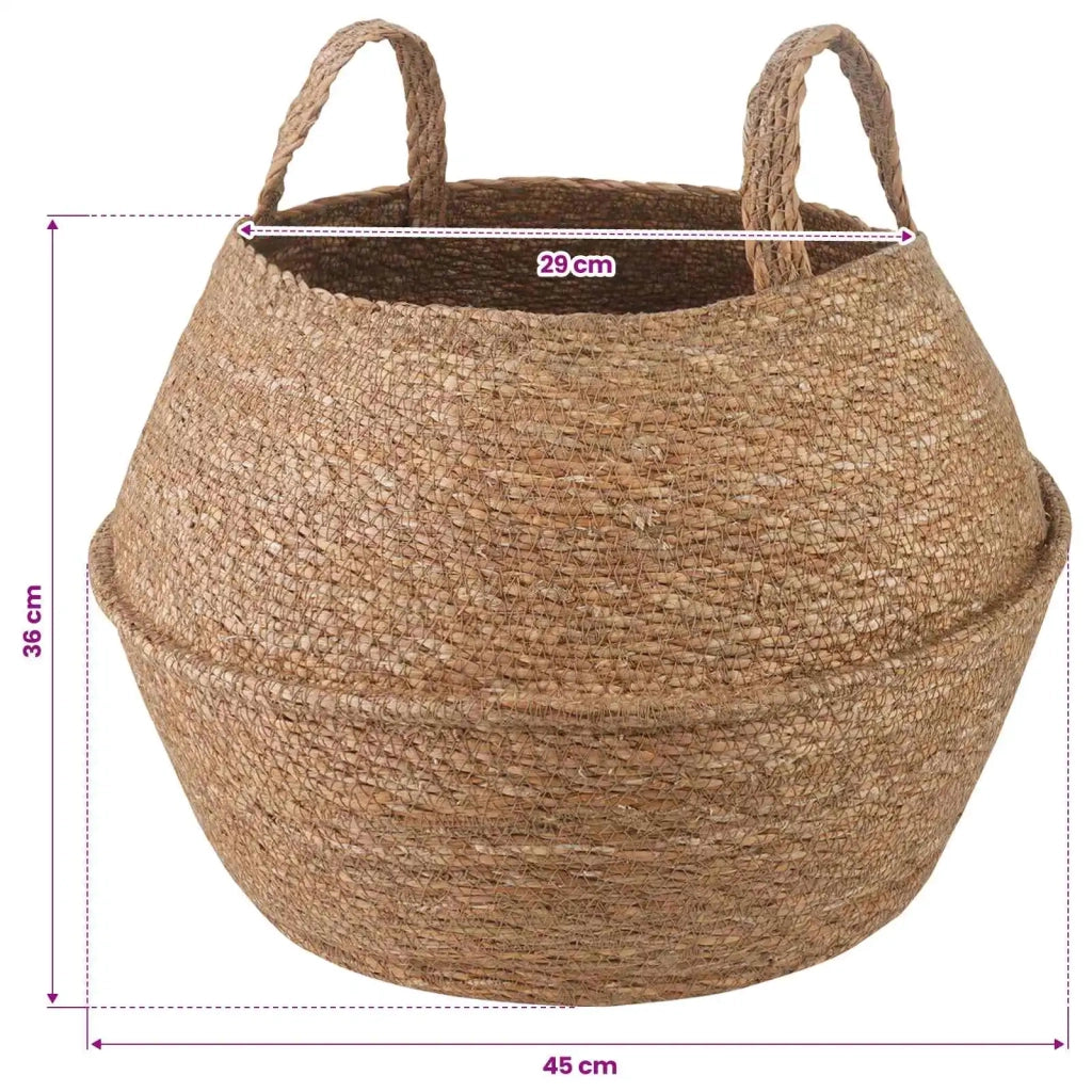 Vaso da fiori con manici Naturale Ø 45 x 36 cm 100% Erba marina 42012258