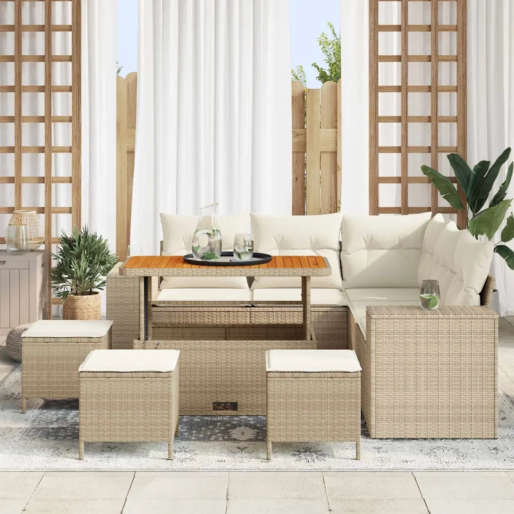 Set Divano da Giardino 9 pcs Beige e Crema polyrattan 3363961