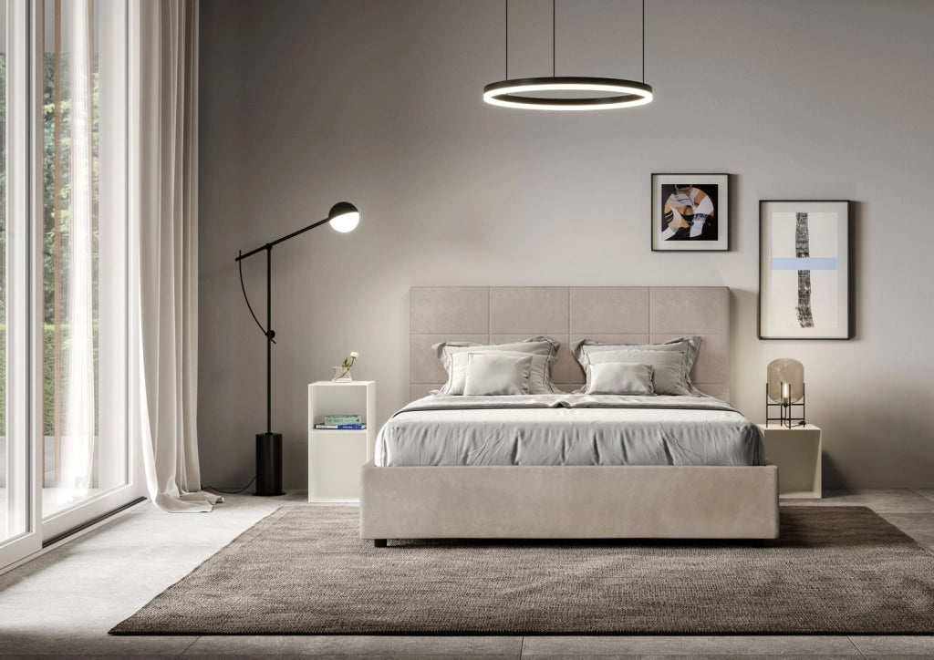 BS COM Letto una piazza e mezza contenitore imbottito 130x200 microfibra sabbia